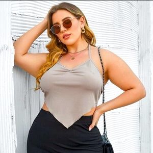 Plus Ruched Front Backless Bandana Halter Top